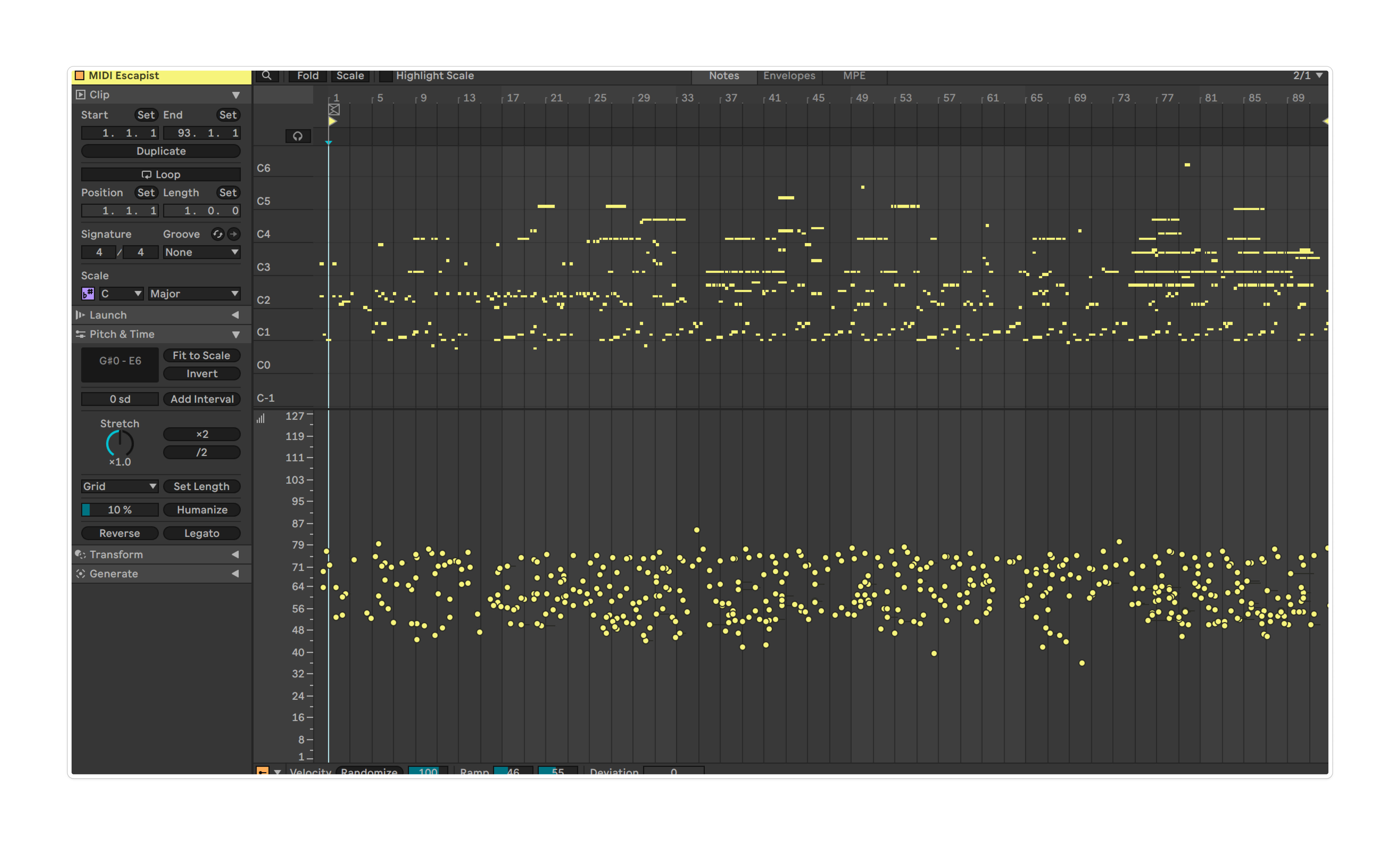 MIDI view showing polyphonic harmonic density