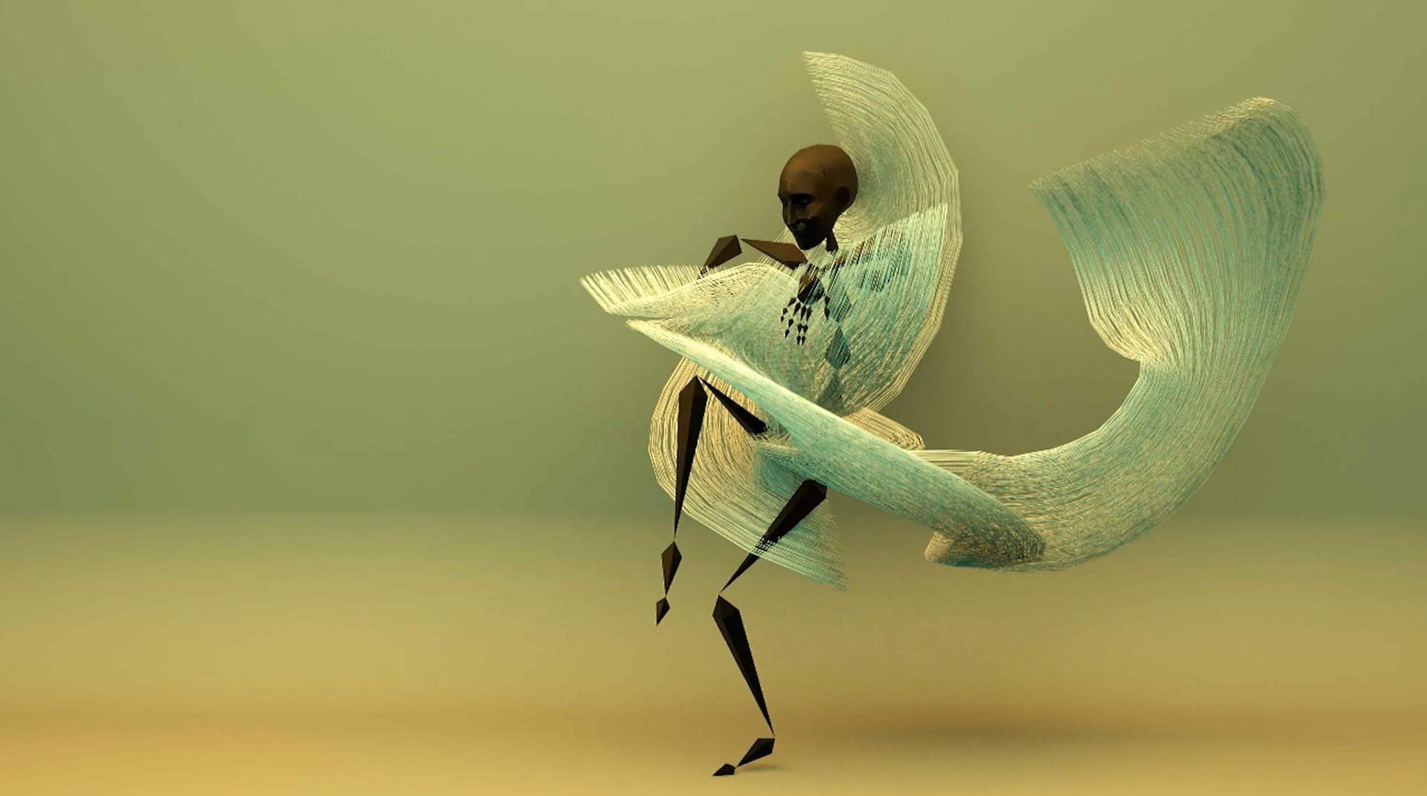 Escapist motion graphics study translating musical forces into cyan body traces